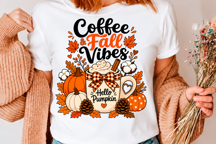 Coffee And Fall Vibes Pumpkin Autumn T-Shirt Design