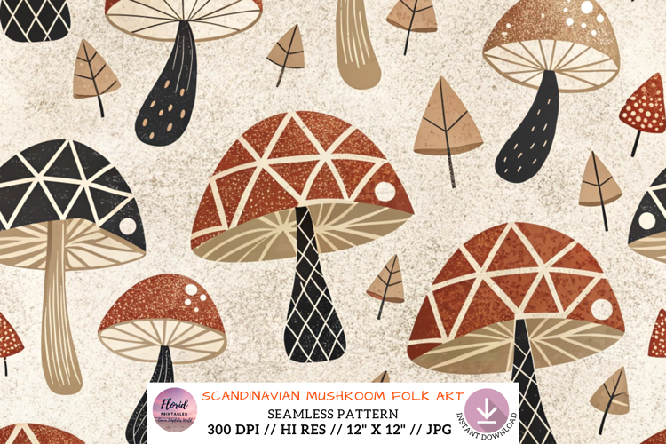 Scandinavian Mushroom Folk Art Paper