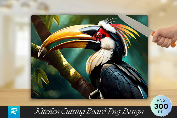 Hornbill Background Cutting Board Sublimation Design