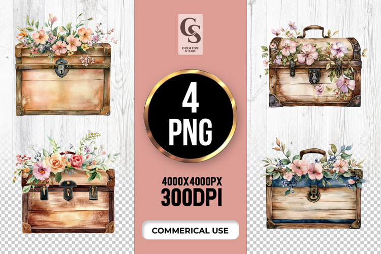 Vintage Floral Chest Clipart Sublimation PNG