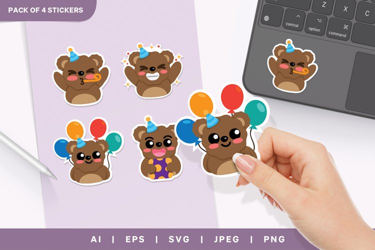 Cute Baby Bear Birthday Party for Sticker Set Design