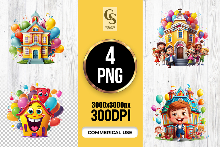 Cute Cartoon School Building Illustration Clipart PNG