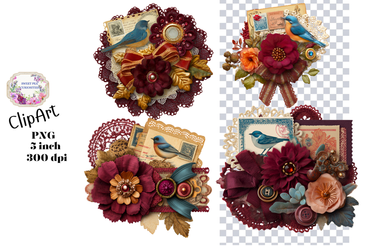 Tags, Flowers, Label, Ephemera, PNG, Junk Journal, clipart