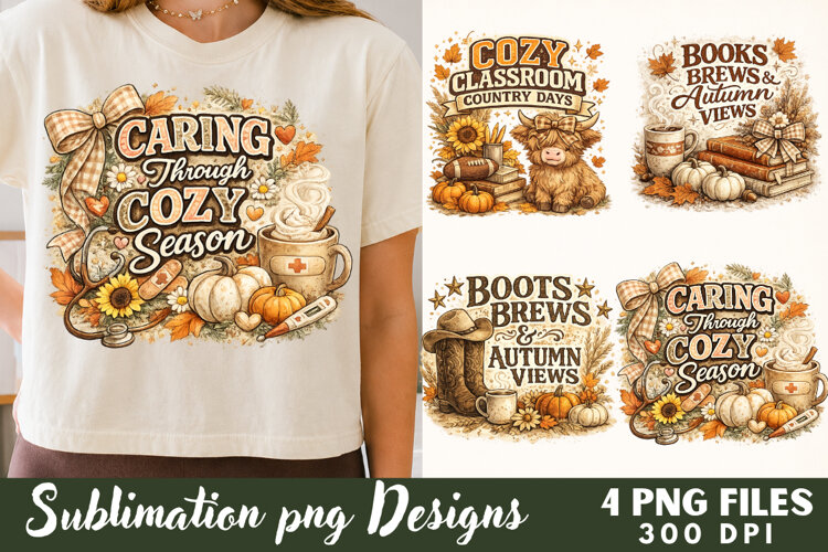 Caring Through Cozy Season Nurse Sublimation Files example image 1