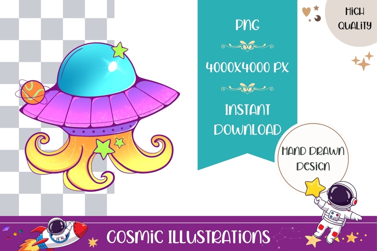 Hand Drawn Cosmic Illustration, Colorful Spaceship PNG