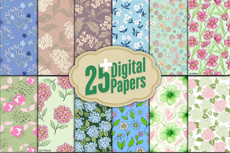 Vintage Cottagecore Backgrounds Spring Floral Digital Paper