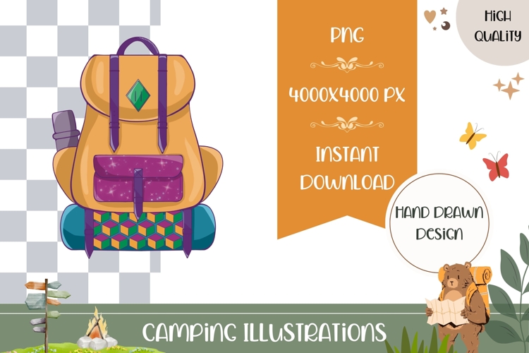 Hand Drawn Backpack Illustration, Cartoon Backpack PNG