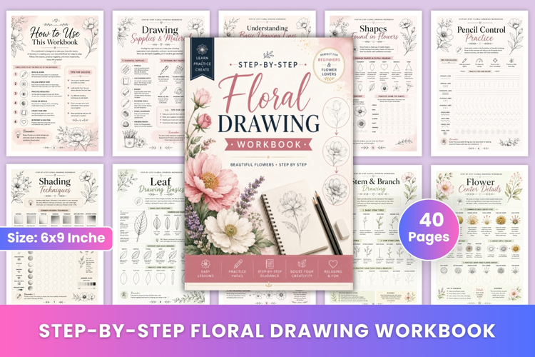 Step-by-Step Floral Drawing Workbook
