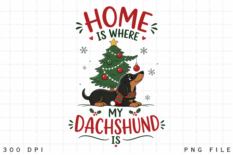 Dachshund Christmas PNG, Home Is Where My Dachshund Is PNG