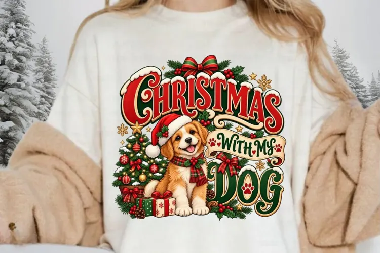 Christmas With My Dog PNG - Cute Puppy in Santa Hat