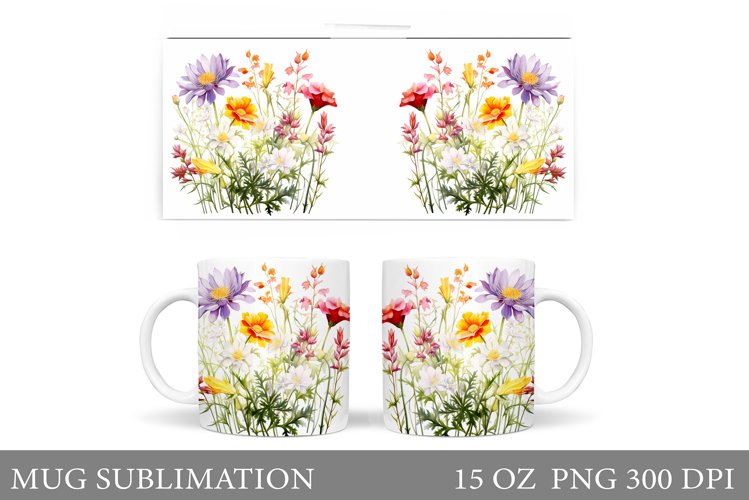 Flowers Mug Wrap Design. Wildflowers Mug Sublimation example image 1