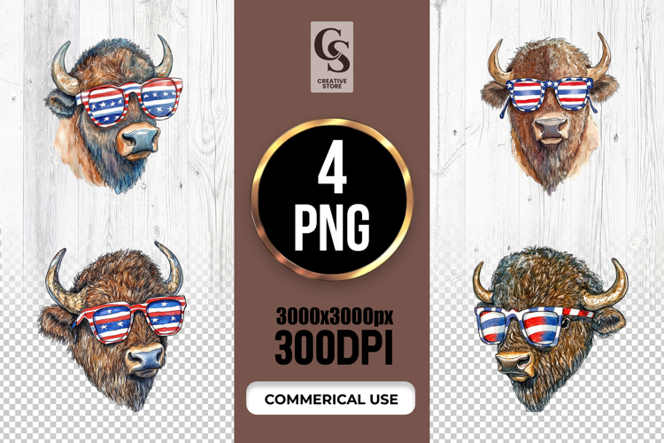Patriotic Bison Sunglasses Clipart PNG
