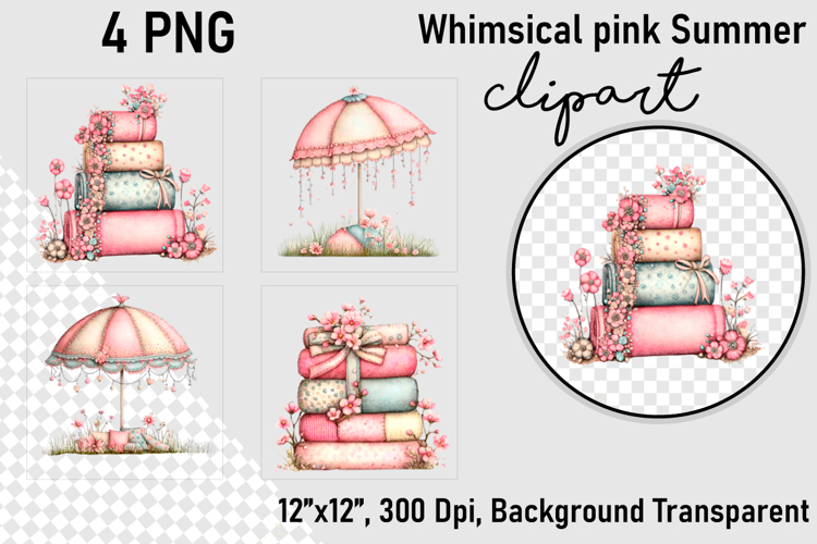 Whimsical pink Summer clipart PNG, Summer clipart
