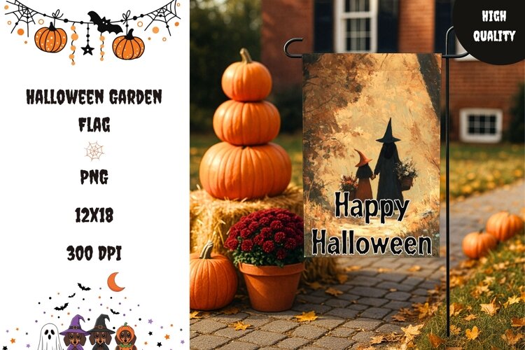 Halloween Witches Garden Flag, Happy Halloween Garden Flag example image 1