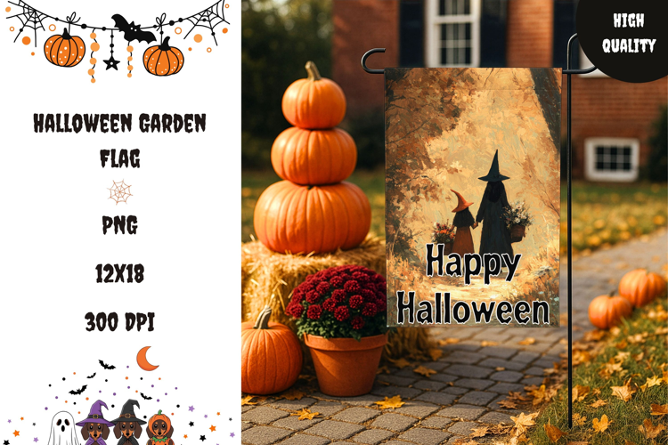 Halloween Witches Garden Flag, Happy Halloween Garden Flag