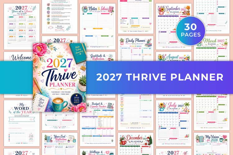 2027 Thrive Planner | Goals, Productivity, Habits, Wellness