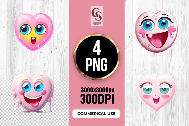 Cute Kawaii Heart Face Character Sublimation PNG
