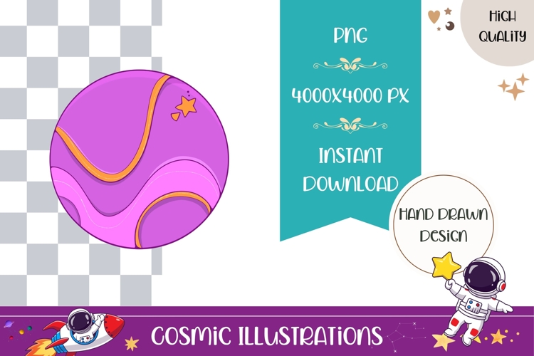Hand Drawn Cosmic Illustration, Colorful Pink Planet PNG