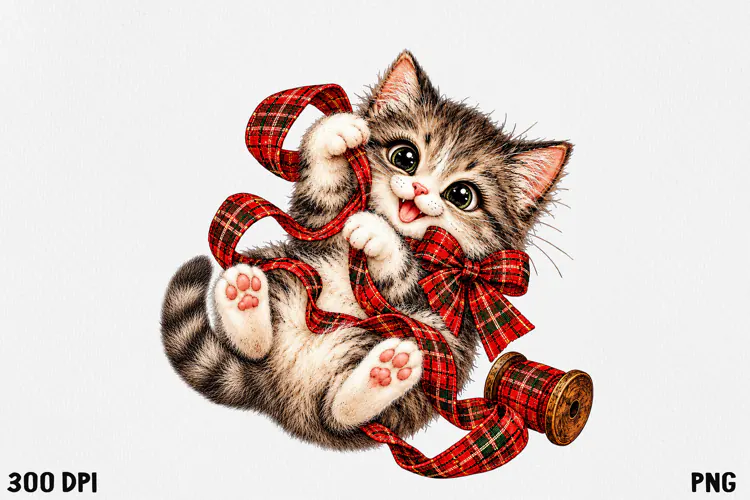 Cute Christmas Cat Clipart PNG | Whimsical Holiday Kitty