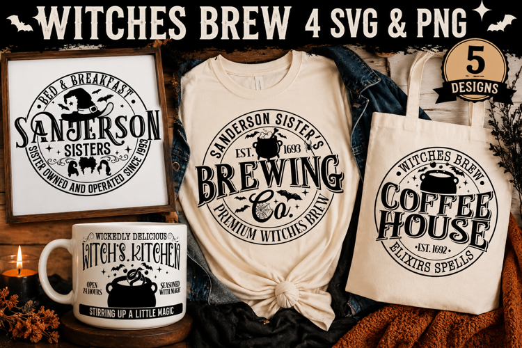 Witches Brew SVG PNG, Vintage Witch Coffee & Potion Signs