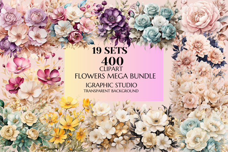 Flowers Mega Clipart Bundle, Floral Clipart, Huge Bundle
