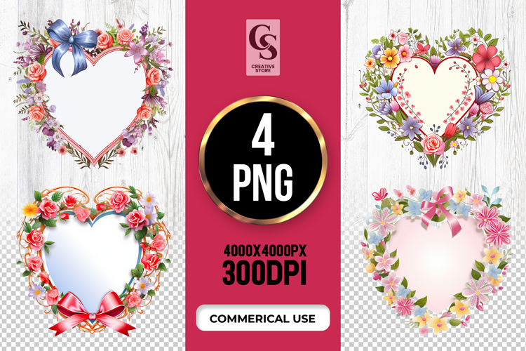 Floral Heart Frame Clipart Sublimation PNG