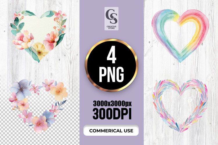 Watercolor Heart Clipart Sublimation PNG