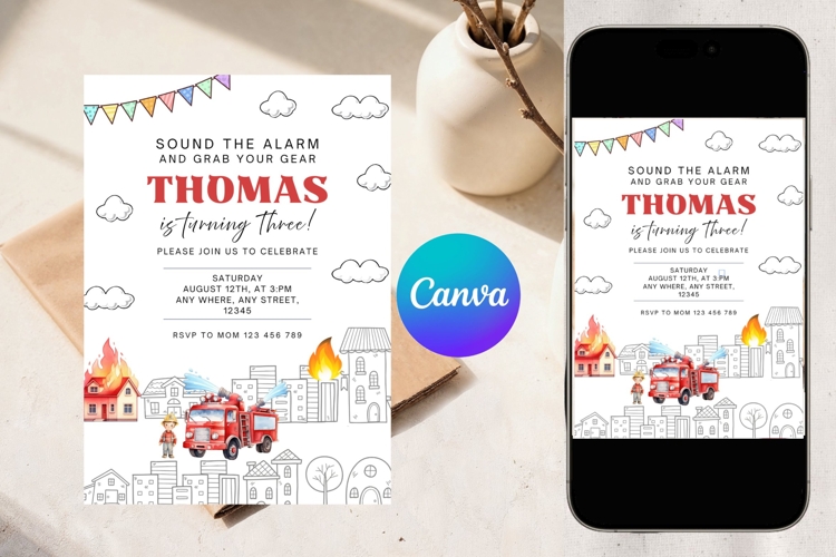 Fire Truck Birthday Invitation Template