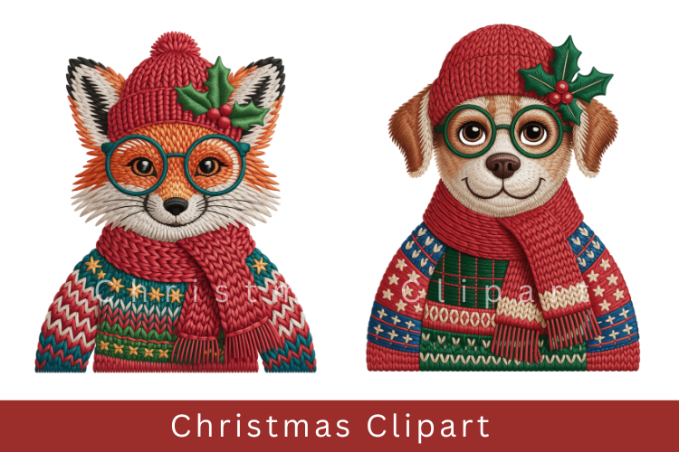 Cute Christmas Animal Clipart Cozy Winter Holiday PNG