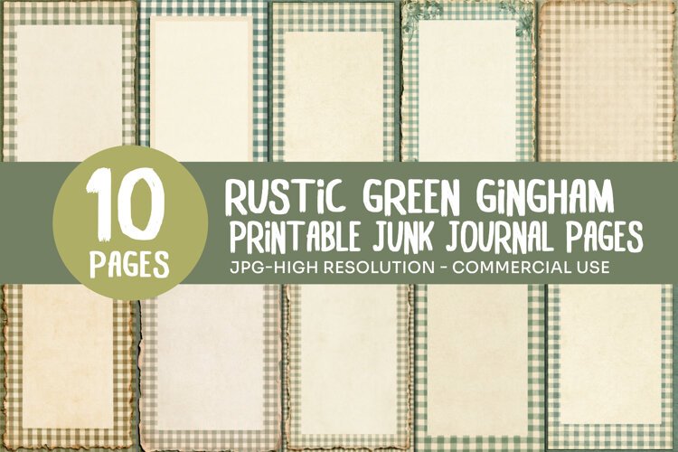 Rustic Green Gingham Junk Journal Pages example image 1