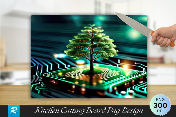 Tree Growing in Circuit Cutting Board Sublimation Design