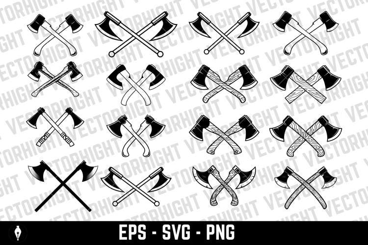 Lumberjack wood works. Crossed lumberjack axes on wooden stu