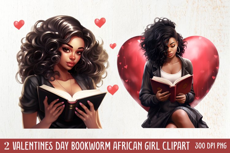 Valentines Day Bookworm African Girl Clipart