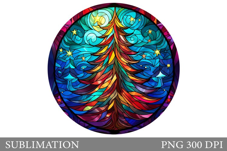 Christmas Tree Round Sublimation. Stained Glass Round Design