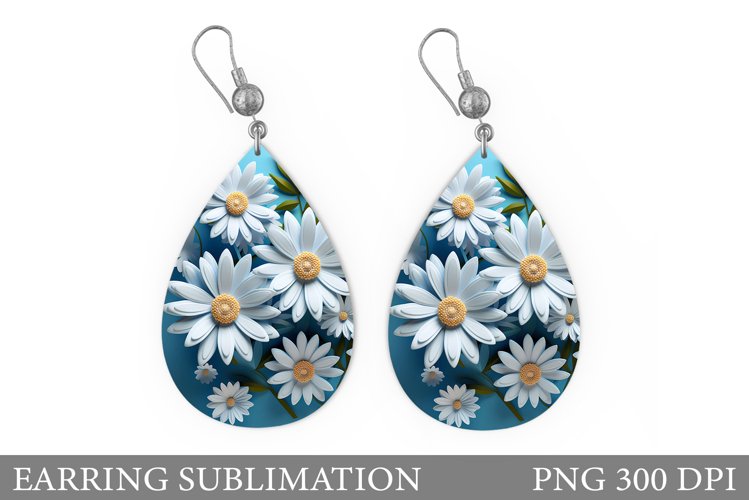 Daisy Flowers Earring Sublimation. Flowers Teardrop Earring
