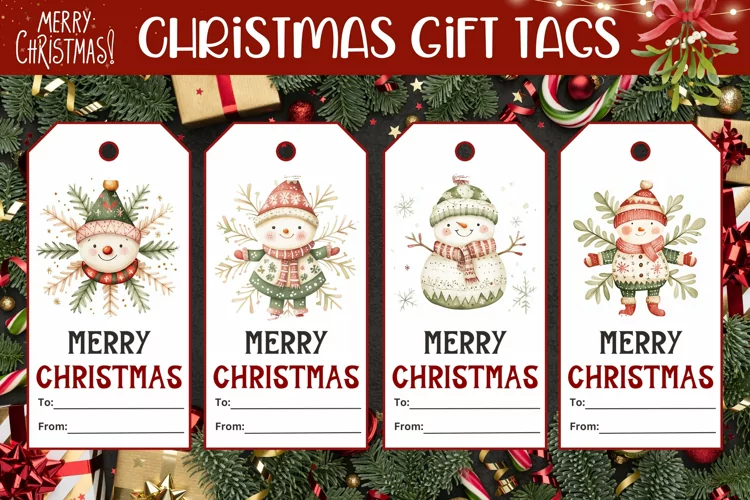 Watercolor Christmas Gift Tags, Snowman Gift Tag Designs