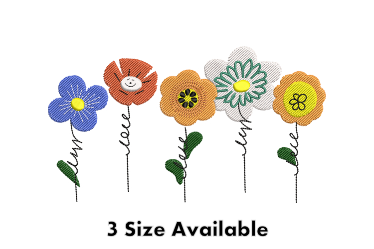 Colorful Smiling Flowers Embroidery Design