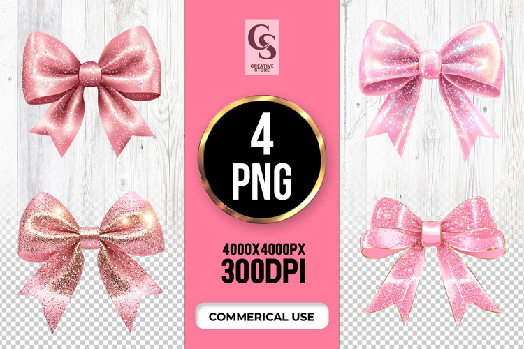 Pink Glitter Ribbon Bow Clipart Sublimation PNG