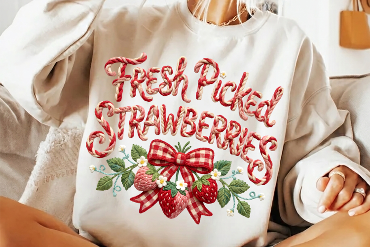 Fresh Picked Strawberries Cottagecore T-Shirt Design PNG