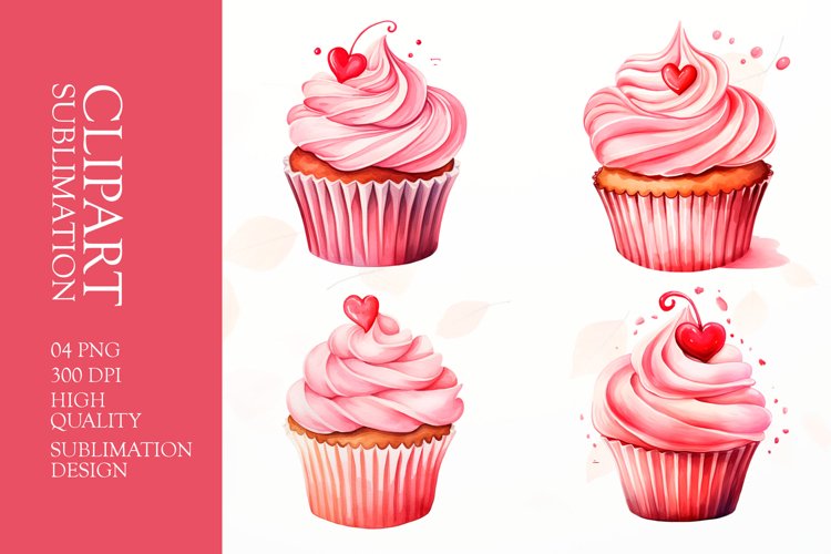 Watercolor Sweet Cake Clipart, Valentines Day Clipart example image 1