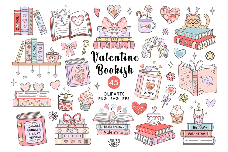 Valentine bookish clipart, Romance books png, Valentines day
