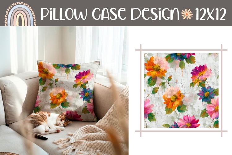 Art Flowers Pillow PNG, Floral Pillow Case Sublimation
