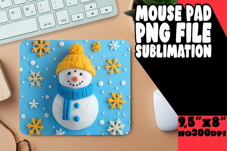 3D Snowman Mouse Pad Winter Holiday Sublimation PNG