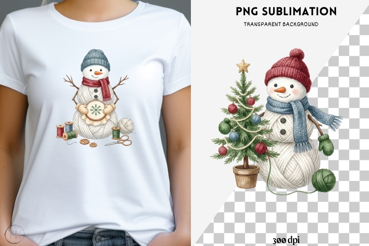 Yarn snowman png design for T-shirts