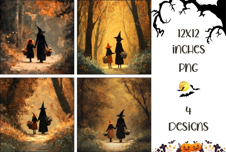 Halloween Backgrounds, Halloween Witches Digital Papers PNG