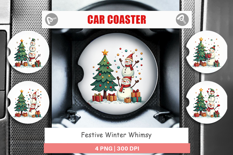 Festive Winter Whimsy Car Coaster
