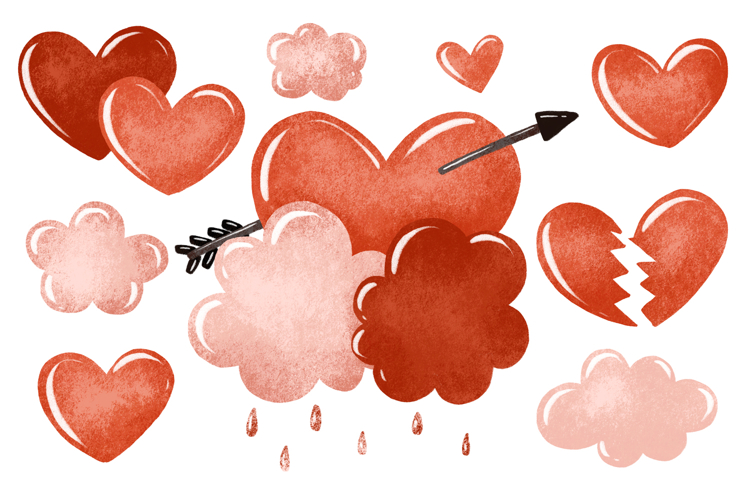 Valentine Day Hearts Set. Fall in love Happy Valentines Day