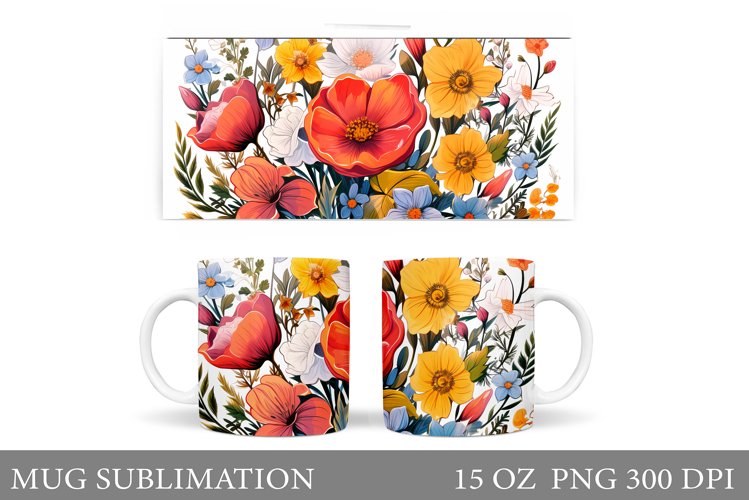 Wildflowers Mug Design. Flowers Mug Sublimation