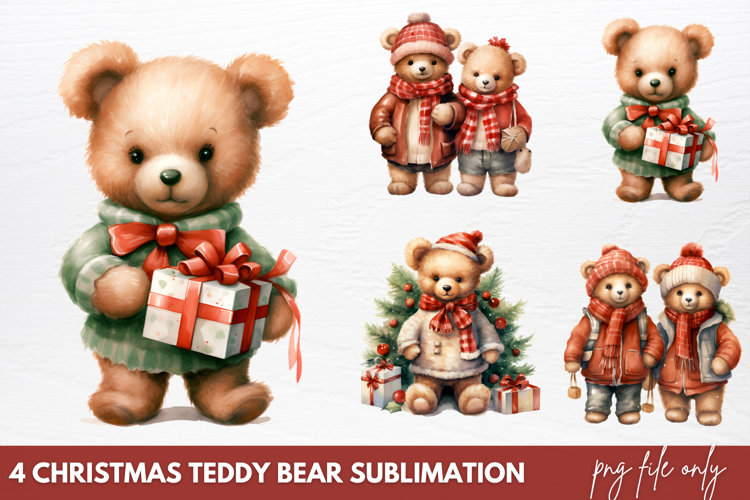 Christmas Teddy Bear Sublimation Clipart PNG