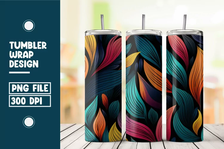 Colorful Abstract Leaves Tumbler Wrap Sublimation